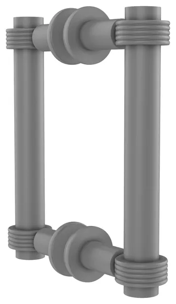 6" Back to Back Shower Door Pull With Grooved Accent, Matte Gray