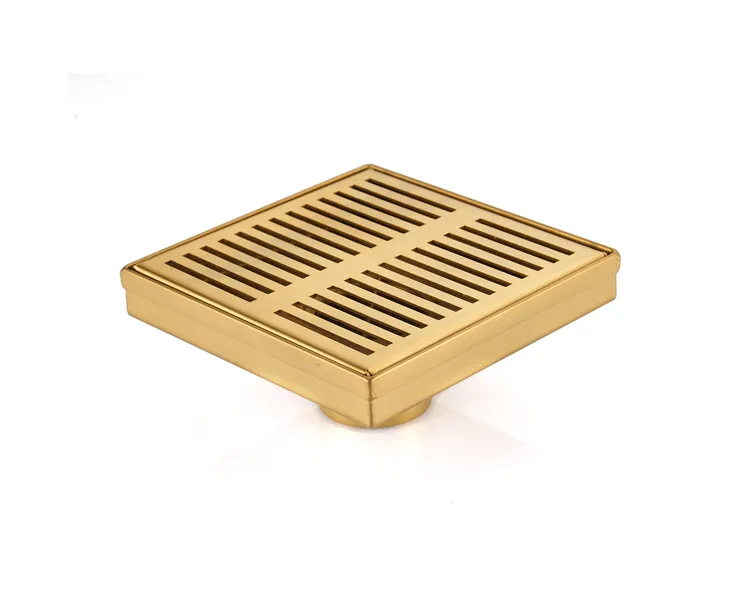 6 Inch 304 Stainless Steel Square Linear Shower Floor Drain in Gold