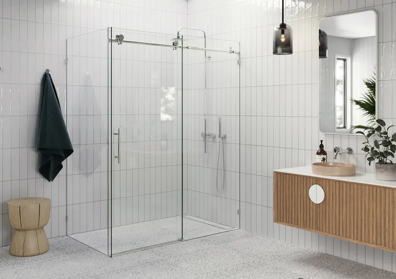 60"-64"x34"x78" Frameless Sliding Shower Door With Return Panel, Polished Chrome