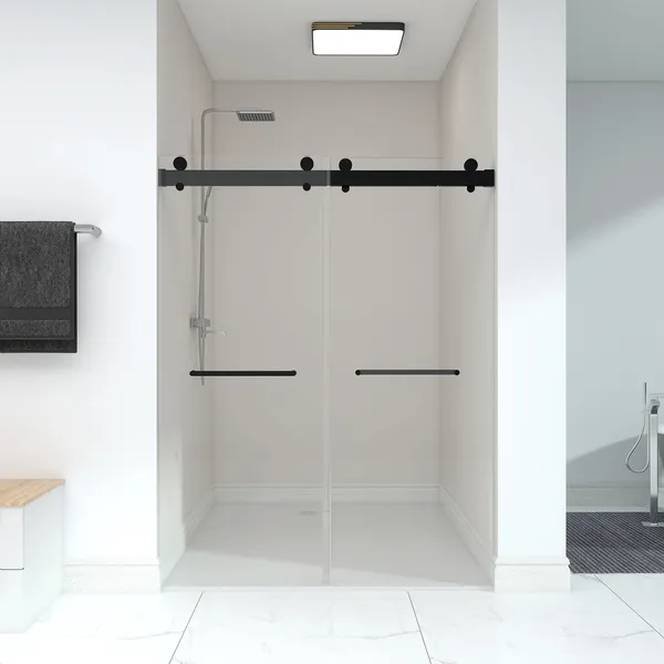 60 in. W x 79" H Double Sliding Frameless Shower Door, Matte Black