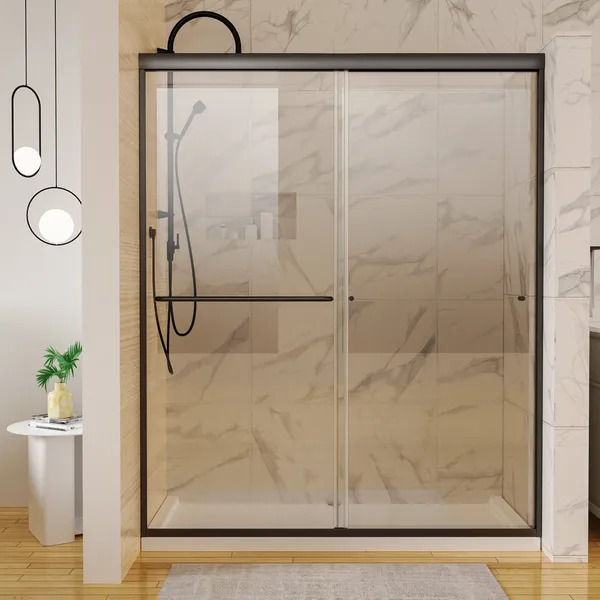 60"Wx72"H 6mm Double Sliding Shower Doors, SGCC Certificated, Black