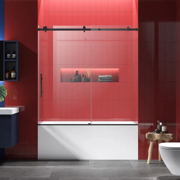 60x60 Single Sliding Frameless Clear Glass Tub Shower Door