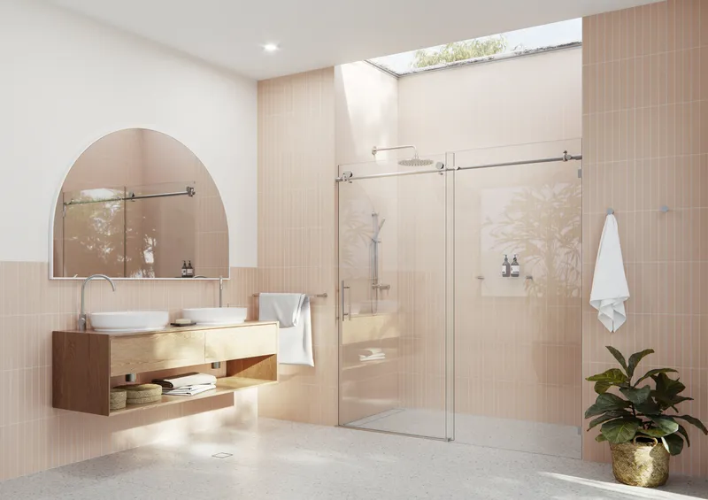 64-68"x78" Frameless Sliding Shower Door, Brushed Nickel
