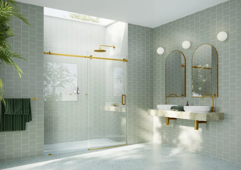64-68"x78" Frameless Sliding Shower Door With Square Hardware, Satin Brass