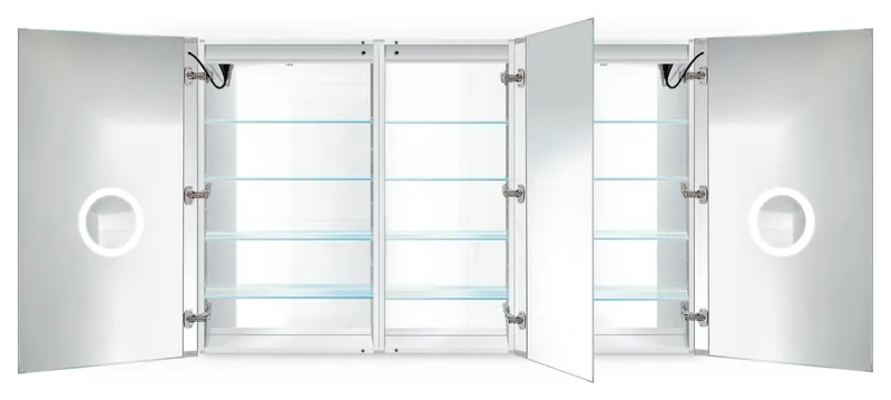 66x42 Recessed/Surface Mount Medicine Cabinet 12 Shelves, LED, Left-Right-Right