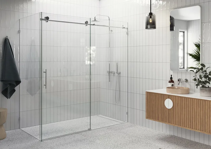 68"-72"x32"x78" Frameless Sliding Shower Door With Return Panel, Polished Chrome