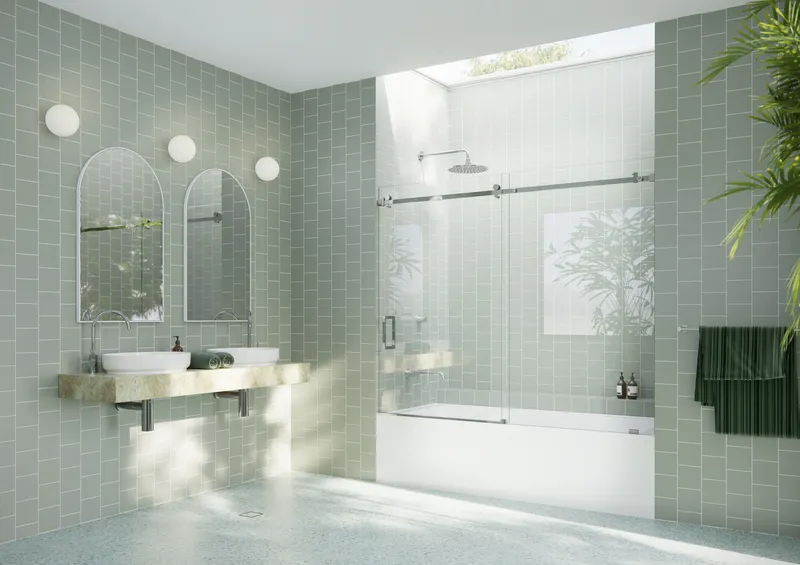 68-72"x60-Frameless Bath Tub Sliding Shower Door Square Hardware, Polished Chrome