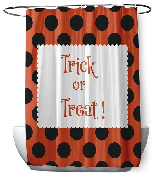 70"Wx73"L Halloween Trick or Treat Dots Shower Curtain, Harvest Orange