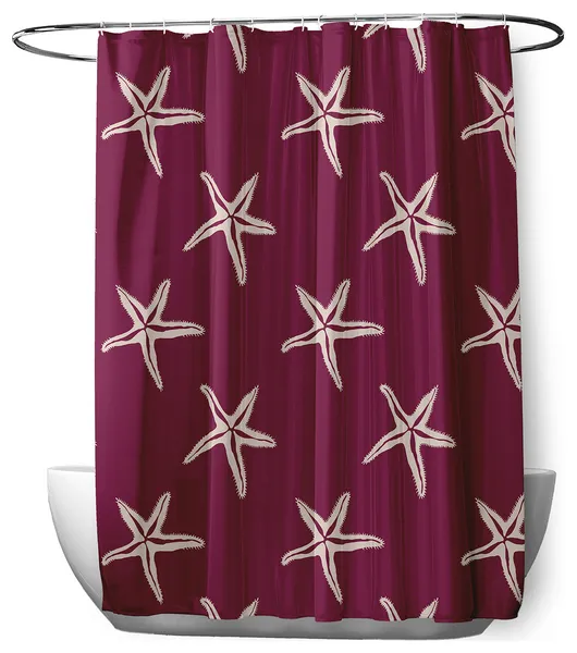 70"Wx73"L Starfish Shower Curtain, Maroon Red