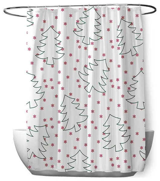 70"Wx73"L Tree Outlines Shower Curtain, Christmas Pink