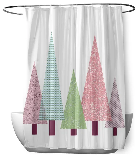 70"Wx73"L Triangle Trees Shower Curtain, Light Green