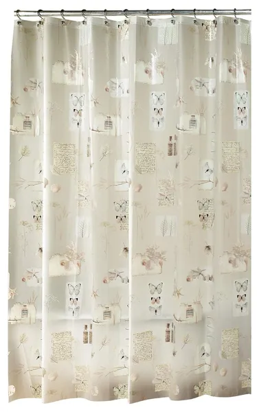 70"x72" Floral & Butterfly Pattern Beige Shower Curtain