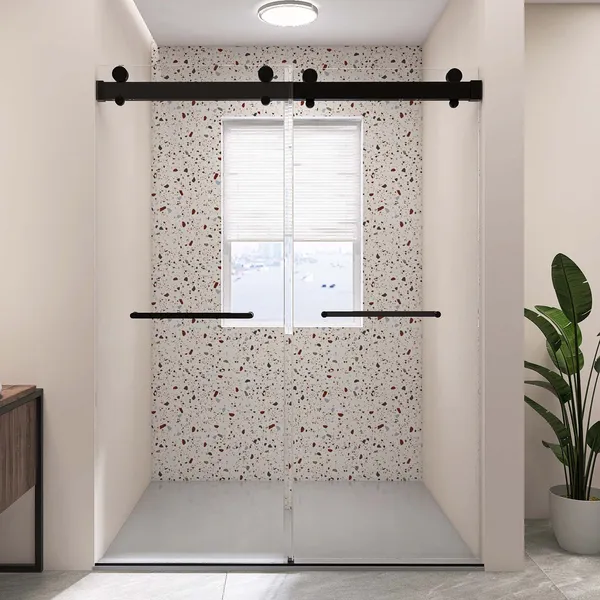 72" W x 79" H Double Sliding Frameless Shower Door, Matte Black;, 72" X 79";