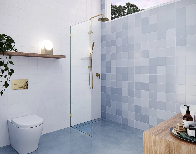 78"x21" Frameless Shower Door Single Fixed Panel, Polished Brass