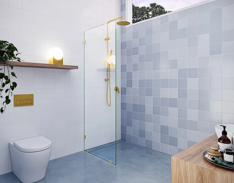 78"x26.5" Frameless Shower Door Single Fixed Panel, Satin Brass