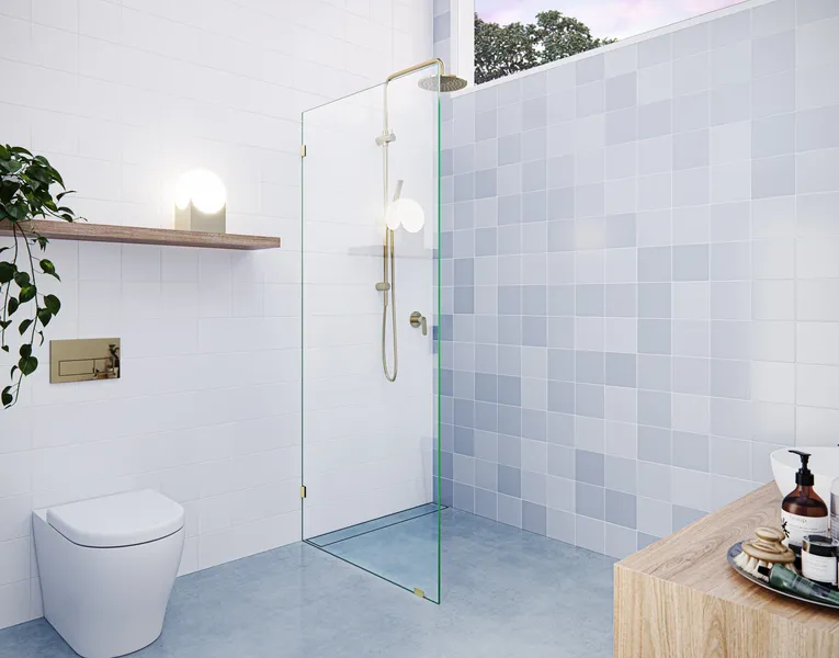 78"x29" Frameless Shower Door Single Fixed Panel, Polished Brass