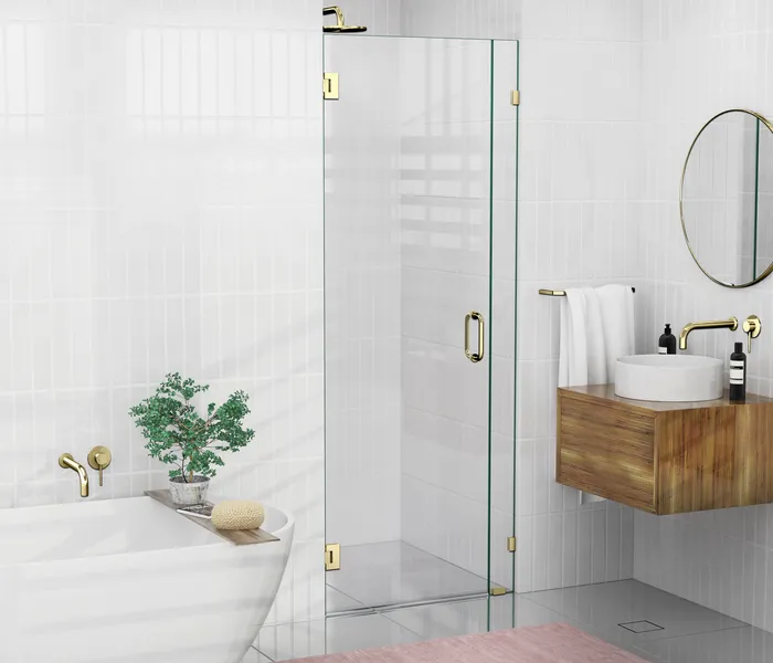 78"x31.5" Frameless Shower Door, Wall Hinge, Polished Brass