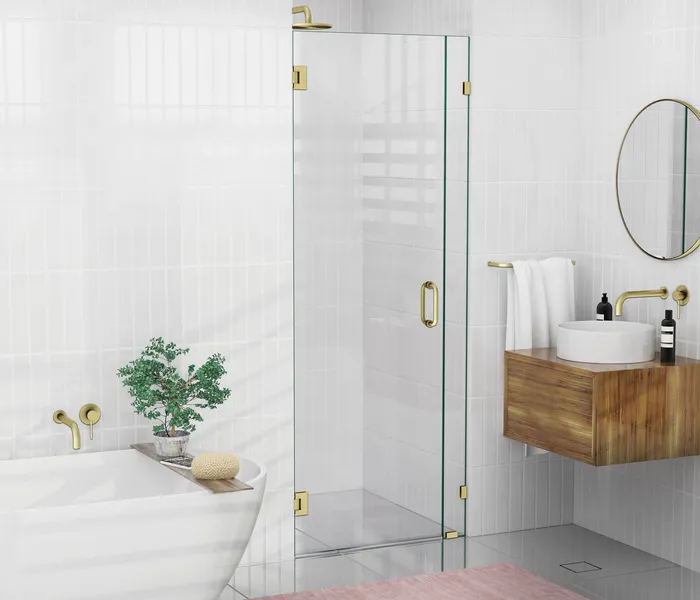 78"x31.5" Frameless Shower Door, Wall Hinge, Satin Brass