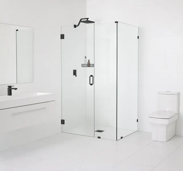 78"x34"x38.5" Frameless 90 Degree Shower Enclosure Wall Hinge, Matte Black