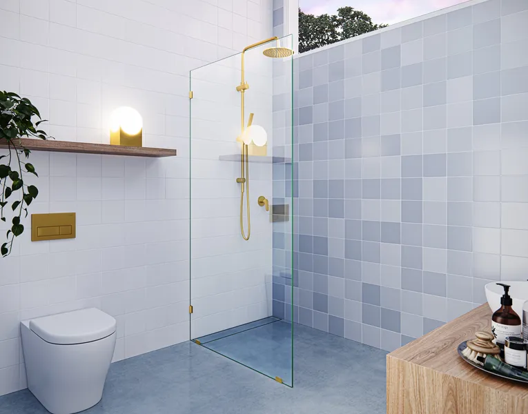 78"x35.5" Frameless Shower Door Single Fixed Panel, Satin Brass