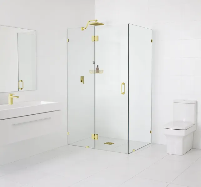 78"x36.5"x36.5" Frameless 90 Degree Shower Enclosure Glass Hinge, Polished Brass
