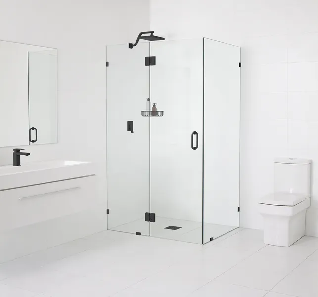 78"x44"x36" Frameless 90 Degree Shower Enclosure Glass Hinge, Matte Black