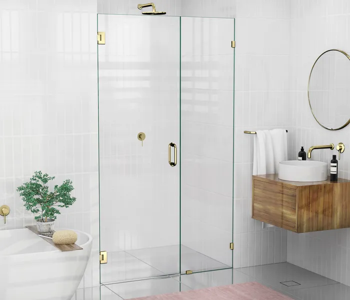 78"x45.5" Frameless Shower Door, Wall Hinge, Polished Brass