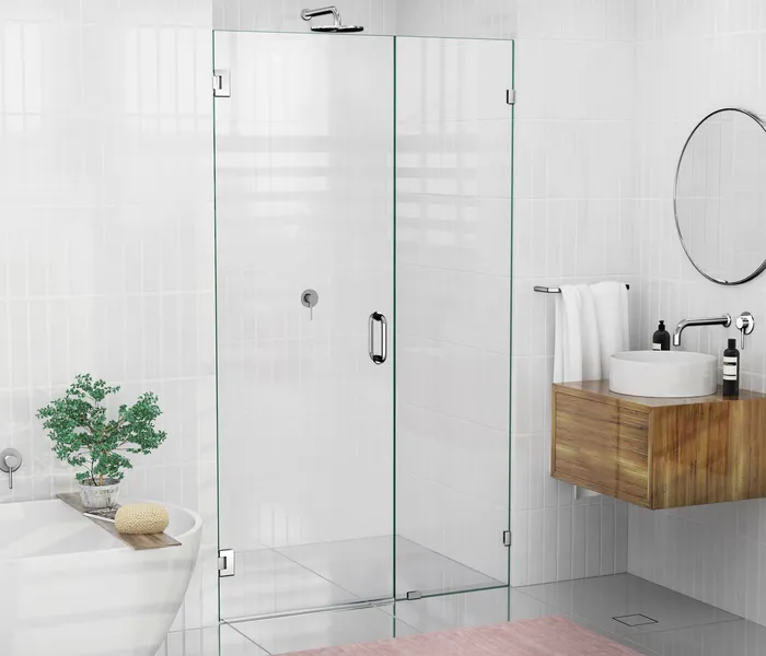 78"x48.5" Frameless Hinged Shower Door, Wall Hinge Door Style, Chrome