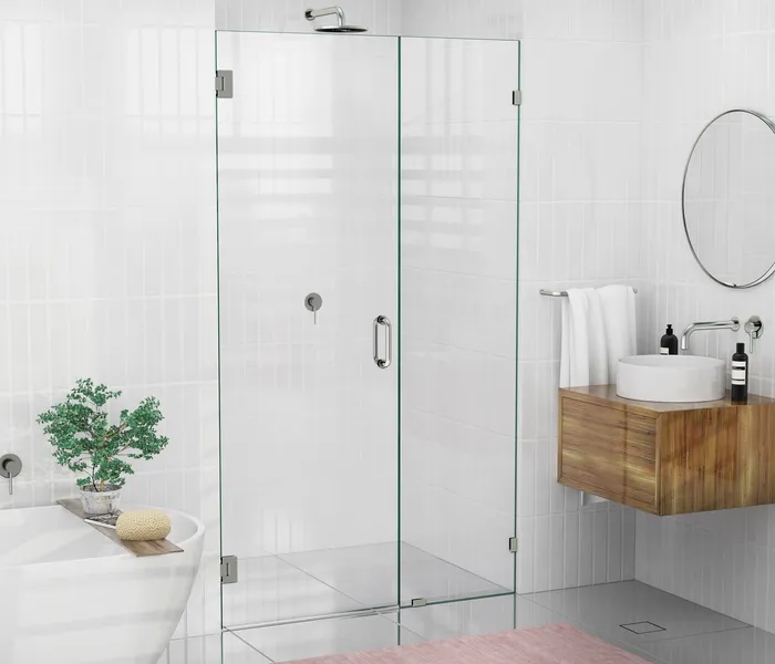 78"x49.5" Frameless Hinged Shower Door, Wall Hinge Door Style, Brushed Nickel