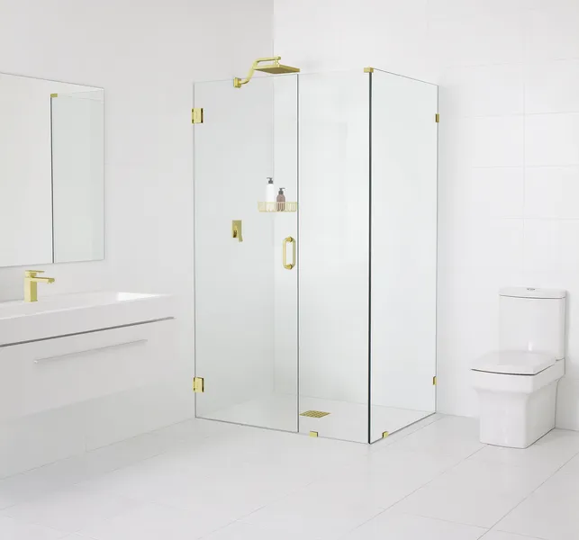 78"x51"x32" Frameless 90 Degree Shower Enclosure Wall Hinge, Polished Brass