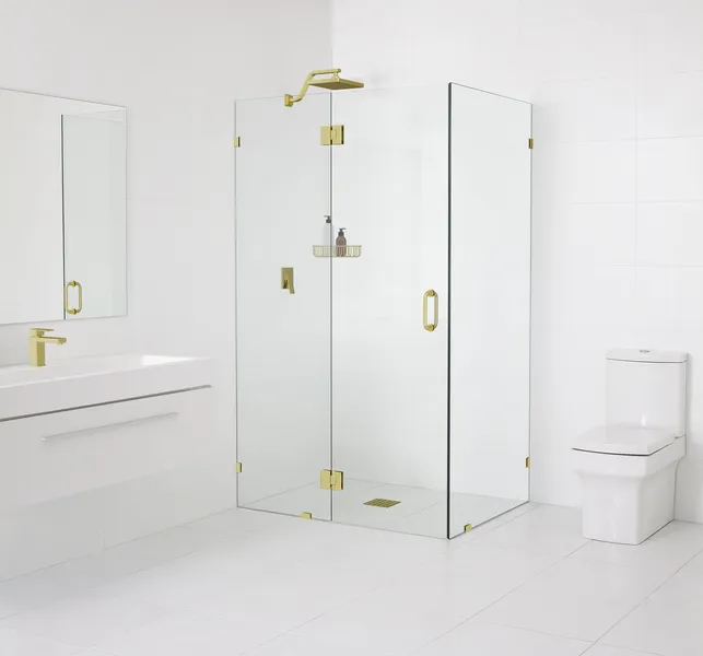 78"x51"x37" Frameless 90 Degree Shower Enclosure Glass Hinge, Satin Brass