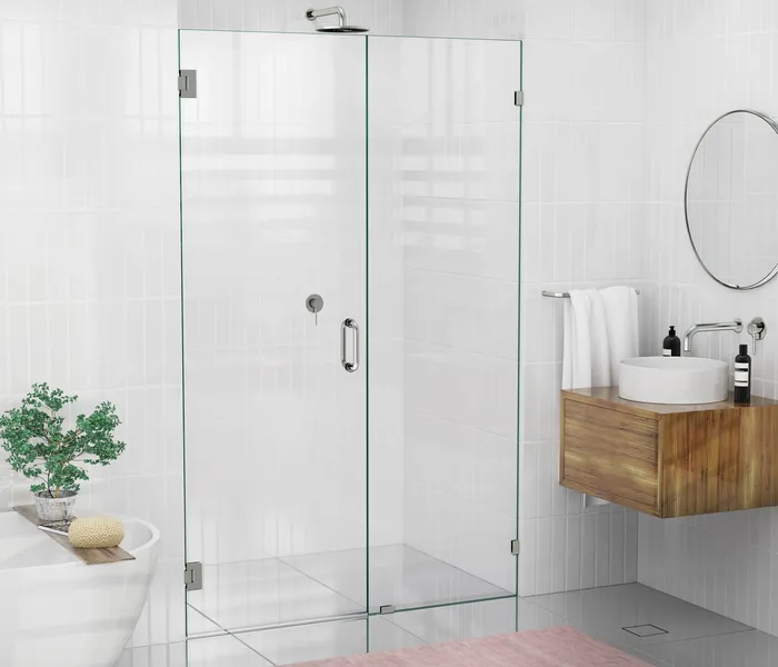 78"x53" Frameless Hinged Shower Door, Wall Hinge Door Style, Brushed Nickel