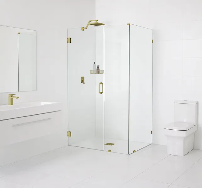 78"x57"x35" Frameless 90 Degree Shower Enclosure Wall Hinge, Satin Brass