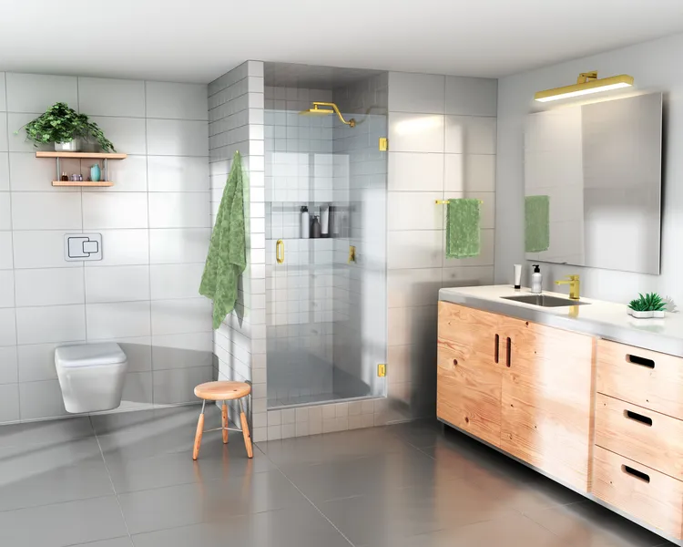 78x25.875-26.25" Frameless Shower Door, Enduroshield Technology, Polished Brass