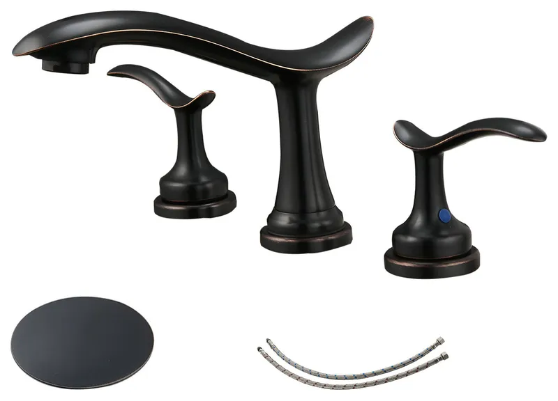 8-16 Inch Waterfall Widespread Bathroom Sink Faucet with Pop-up Drain, Oil Rubbe