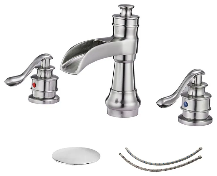 8-16 Inch Widespread 2 Handles Bathroom Sink Faucet with Pop-up Drain, Brushed N