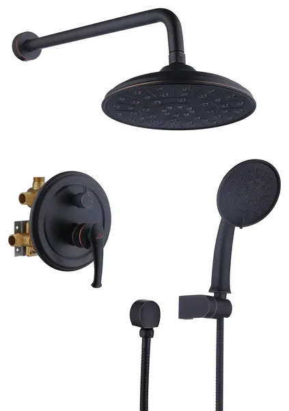 8.3 inch Wall-mounted Rain Shower System with Handheld(Valve Included), Oil Rubbed Bronze