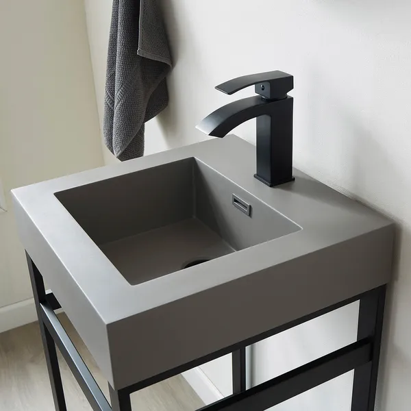 Ablitas Composite Granite Stone Console Bathroom Sink, Gray, 17.7"l X 17.7"w, Single Sink