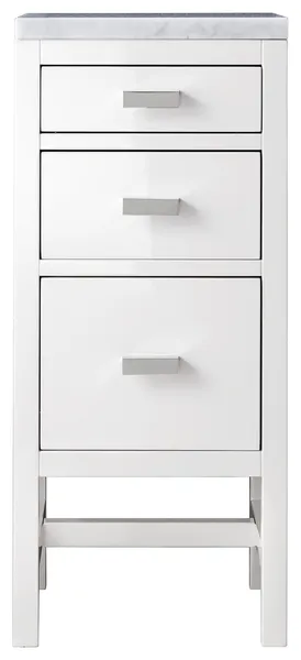 Addison 15"  Base Cabinet W/ Drawers, Glossy White W/ 3 Cm Carrara Marble Top