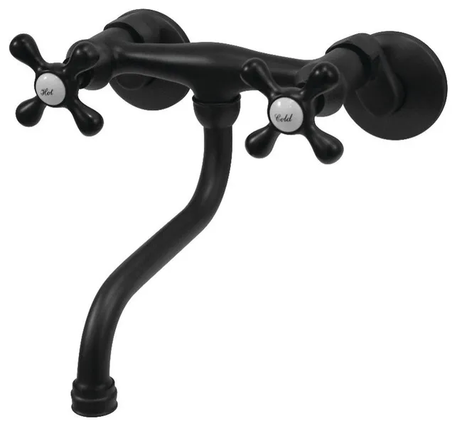Adjustable Center Wall Mount Bathroom Faucet, Matte Black