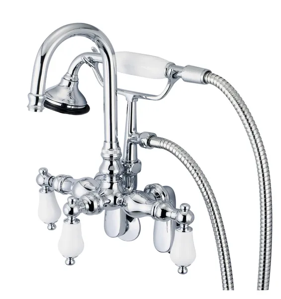 Adjustable Wall Mount Tub Faucet Gooseneck Spout, Swivel Wall Connector & Shower