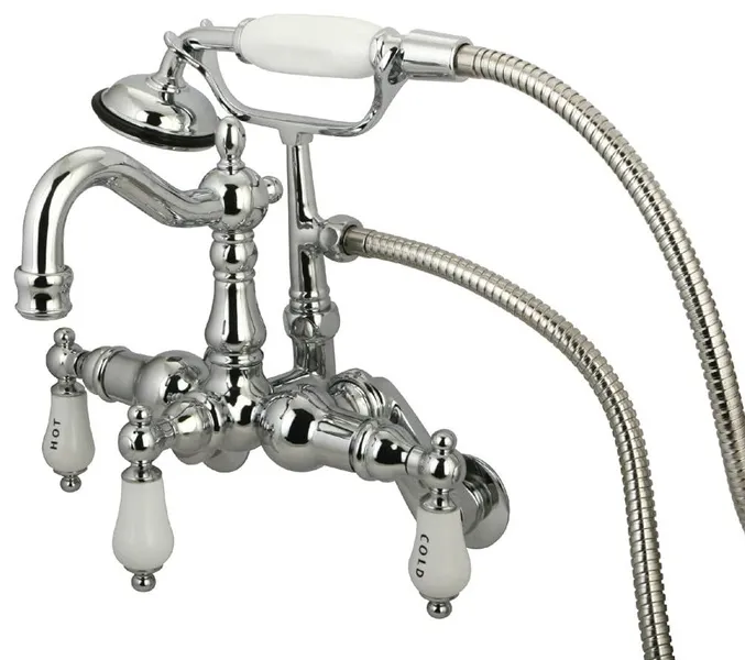 Adjustable Wall Tub Faucet, 7.5" Reach & Hand Shower, Brass Build, Polished Chrome