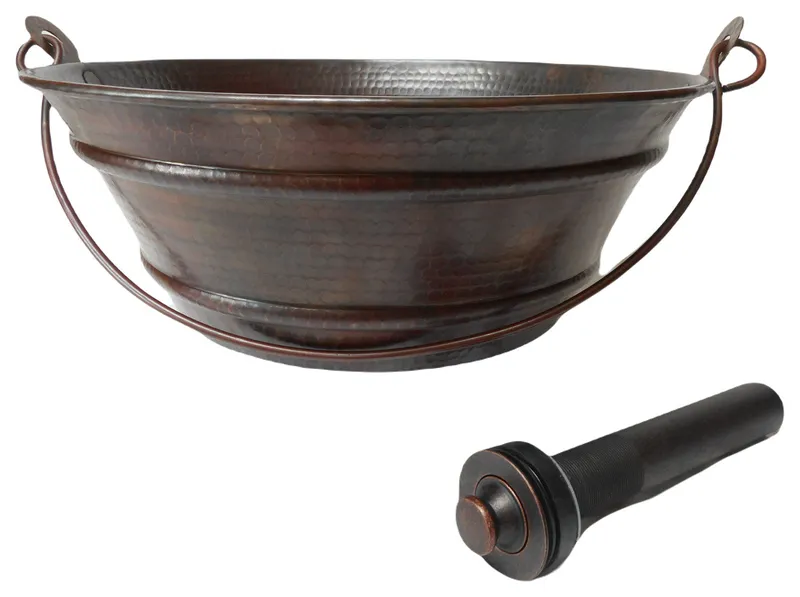 Aged Copper Rustic Copper Vessel Bath Sink BUCKET Style with Drain
