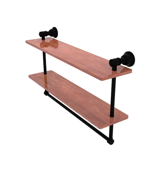 Allied Brass Carolina 22" Double Wood Shelf With Towel Bar, Matte Black