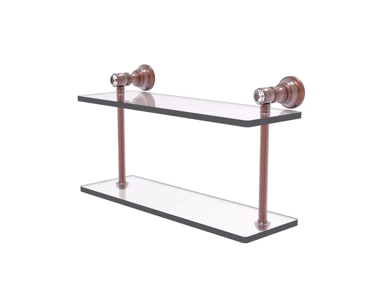 Allied Brass Carolina Crystal 16" 2 Tiered Glass Shelf, Antique Copper
