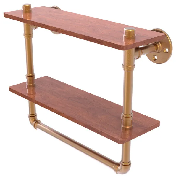 Allied Brass Pipeline Collection 16"Double Ironwood Shelf With Towel Bar