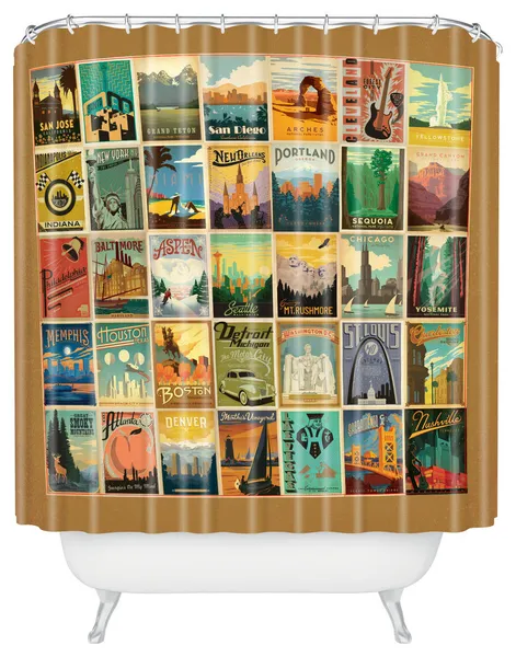 Anderson Design Group City Pattern Border Shower Curtain