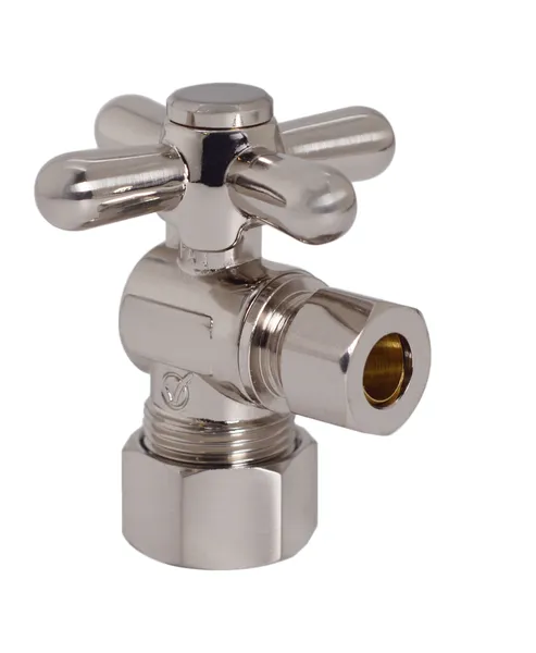 Angle Stop, 5/8" Od X 3/8" Od - 1/4-Turn Cross Handle In Satin Nickel