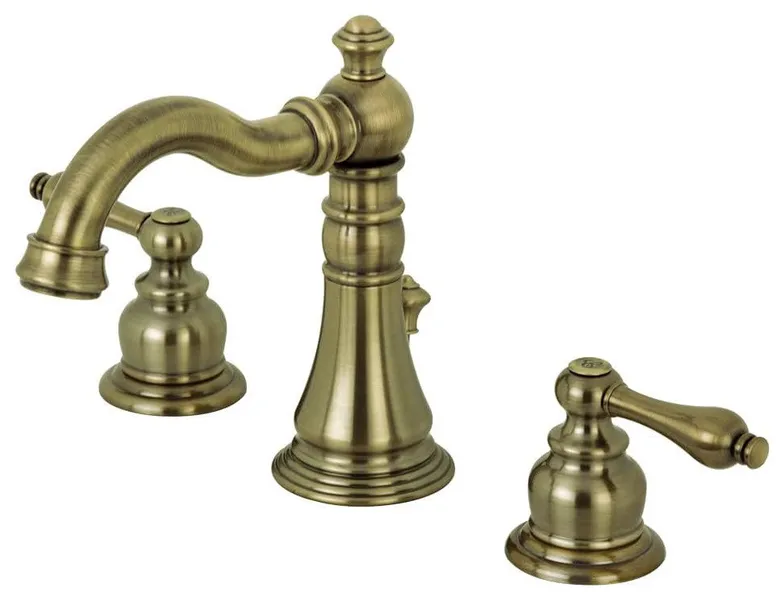 Antique Brass Widespread Bathroom Faucet, Pop-Up Drain and ADA Dual Handles