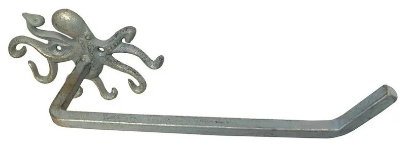 Antique Bronze Cast Iron Octopus Toilet Paper Holder 11'', Beach Bathroom Decor